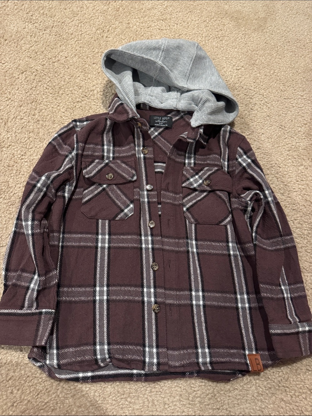 Little Bipsy Burgundy Plaid Hooded Button Up